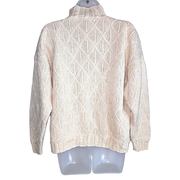 VTG Hunt Club Cable‎ Knit Sweater Mock Neck Ivory Cream Textured Pullover Size L - Picture 5 of 12